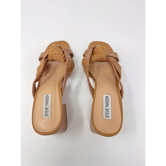 Steve Madden Decker Sandals Brown Leather Slip On Square Toe Heels US 9.5 M - Picture 7 of 8